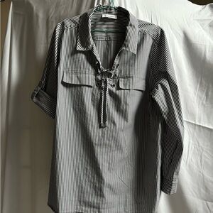 Calvin Klein Blouse LS Striped With Roll Tab Sleeves - Size L